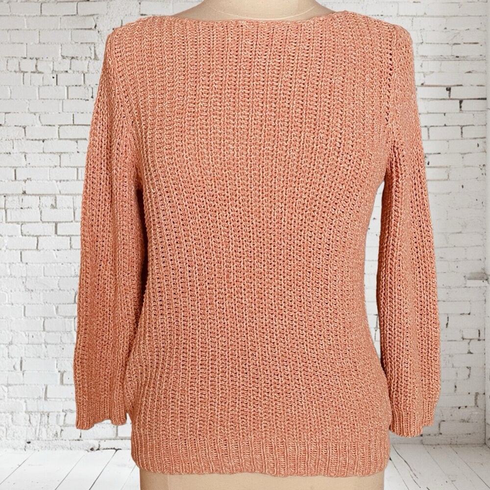 Lauren Jeans Co Chunky Knit Ribbed Sweater Sz XL 3/4 Sleeves 100% Cotton Preppy